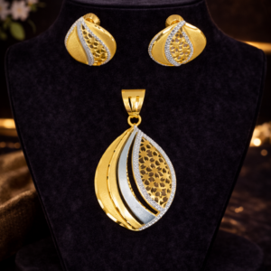 Leaf Layer Dual Tone Gold Pendant Set – 6.5 Gram