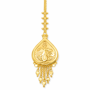 Traditional Leaf Motif Gold Mang Tika with Heart Danglers