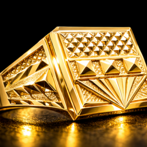 Premium Square Pyramid Pattern Gold Ring for Men
