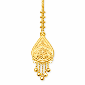 Classic Floral Drop Gold Mang Tika with Ball Danglers