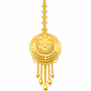Traditional Round Floral Gold Mang Tika with Drop Danglers
