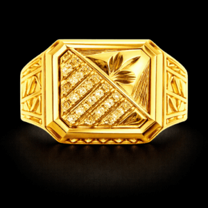 Square Leaf Design Gold Ring for Men