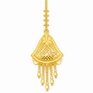 Floral Fan Design Gold Mang Tika with Heart Accents