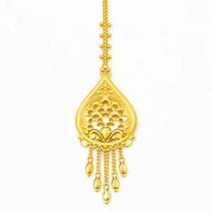 Royal Peacock Motif Gold Mang Tika with Drop Tassels