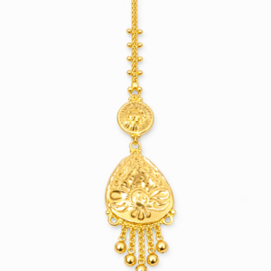 Traditional Floral Drop Gold Mang Tika with Ball Danglers