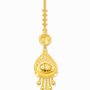Traditional Oval Filigree Gold Mang Tika with Ball Tassels