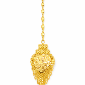 Designer Heart Cutwork Gold Mang Tika with Drop Tassels