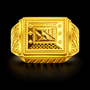 Square Floral Design Gold Ring for Men