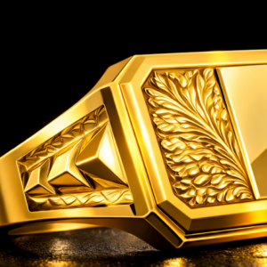 Half Leaf Pattern Square Gold Ring for Men