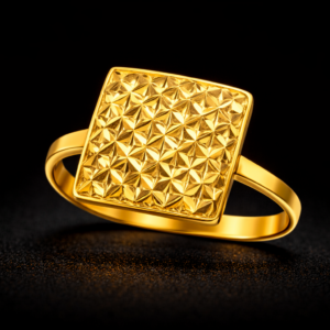 Modern Geometric Square Gold Ring with Faceted Pattern