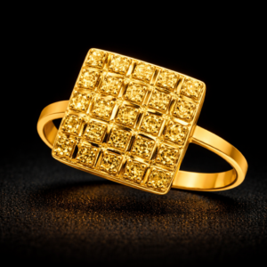 Modern Square Grid Texture Gold Ring with Faceted Detailing