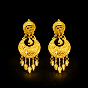 Traditional Gold Plated Crescent Dangle Earrings with Leaf Charms
