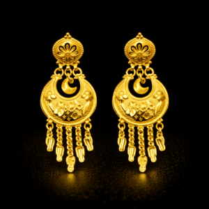 Traditional Gold Chand Bali Earrings with Floral Top and Hanging Chains
