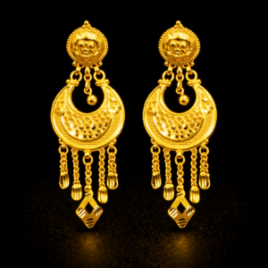 Traditional Gold Chand Bali Earrings with Detailed Crescent Design and Hanging Drops