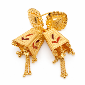 Traditional Gold Plated Triangle Design Stud Earrings with Hanging Beads
