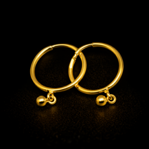 Classic Gold Bali Hoop Earrings with Hanging Bead