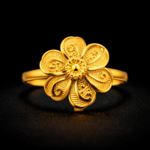 Ornate Floral Gold Ring with Curved Petal Engraving