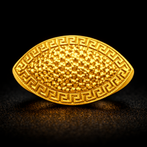 Oval Beaded Texture Gold Ring with Greek Key Border