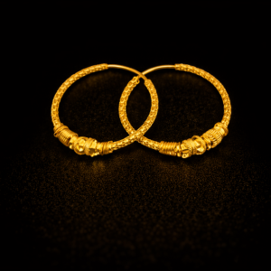 Textured Gold Bali Hoop Earrings with Decorative Bead Detailing