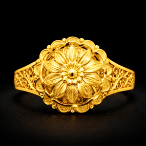 Traditional Floral Filigree Gold Ring with Decorative Petal Design