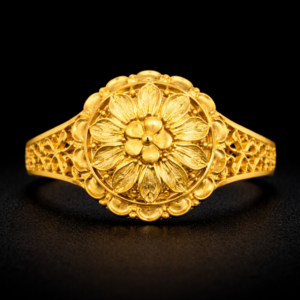 Classic Floral Gold Ring with Detailed Petal Engraving