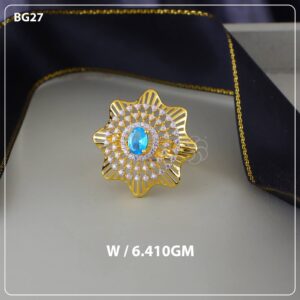 Floral Blue Stone Gold Ring with gemstone Detailing