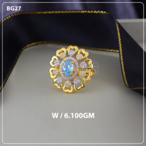 Heart Floral Blue Gemstone Gold Ring