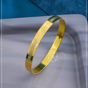 Om Engraved Gold Kada with Textured Detailing