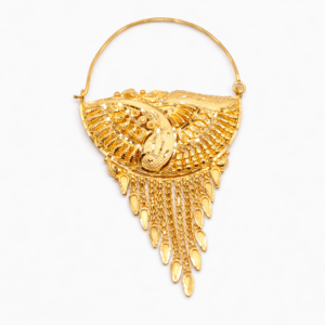 Royal Engraved Peacock-Inspired Gold Bridal Nath with Heavy Cascade Tassels