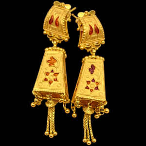 Traditional Gold Plated Star Floral Design Dangle Earrings with Beads and Chain Tassels