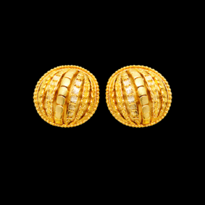 Traditional Gold Plated Round Dome Stud Earrings with Textured Design