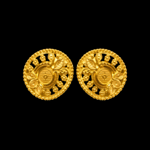Traditional Gold Plated Round Floral Design Stud Earrings