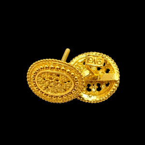 Traditional Gold Plated Oval Antique Design Stud Earrings