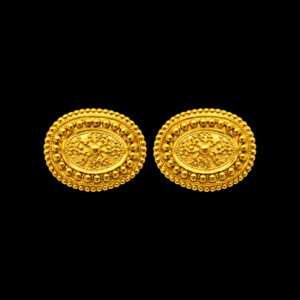 Traditional Gold Plated Oval Beaded Design Stud Earrings