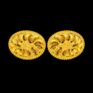 Traditional Gold Plated Oval Leaf Pattern Stud Earrings