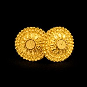 Traditional Gold Plated Round Floral Pattern Stud Earrings