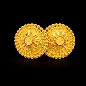 Traditional Gold Plated Round Sunflower Design Stud Earrings