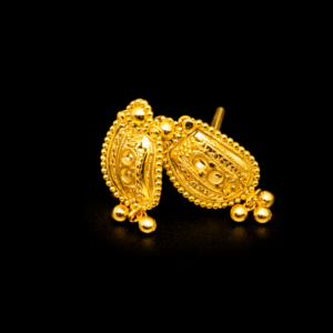 Traditional Gold Plated Oval Antique Design Stud Earrings with Bead Drops