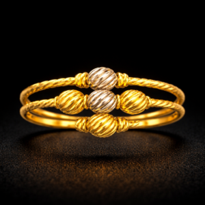 Two-Tone Beaded Gold Ring with Twisted Band Design