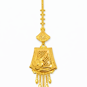 Square Floral Lattice Gold Mang Tika with Danglers