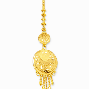 Dual Dome Round Gold Mang Tika with Chain Danglers