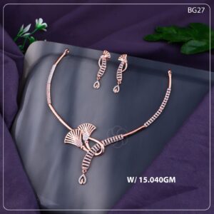 Rose Gold Finish Designer Necklace Set with CZ Stones