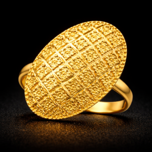 Oval Textured Gold Statement Ring with Floral Grid Pattern