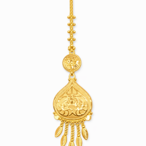 Teardrop Carved Gold Mang Tika with Coin Top