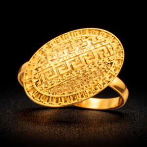Oval Geometric Pattern Gold Statement Ring
