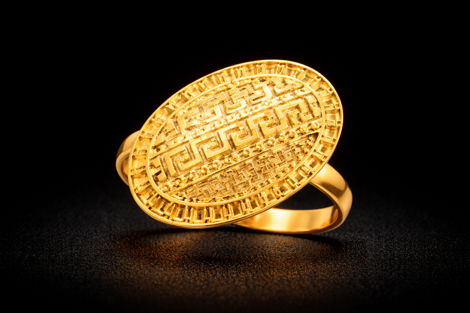 Oval Geometric Pattern Gold Statement Ring