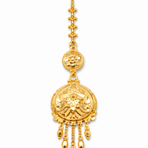 Classic Round Floral Gold Mang Tika with Drop Danglers