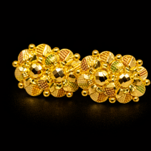 Traditional Gold Plated Floral Stud Earrings with Dual Dome Design