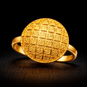 Round Textured Gold Statement Ring with Floral Grid Pattern