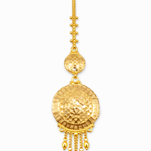 Textured Round Coin Style Gold Mang Tika with Multi Drop Danglers